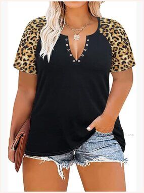 Plus Size Oversized V Neck Henley Casual Tunic Tee XL-5XL